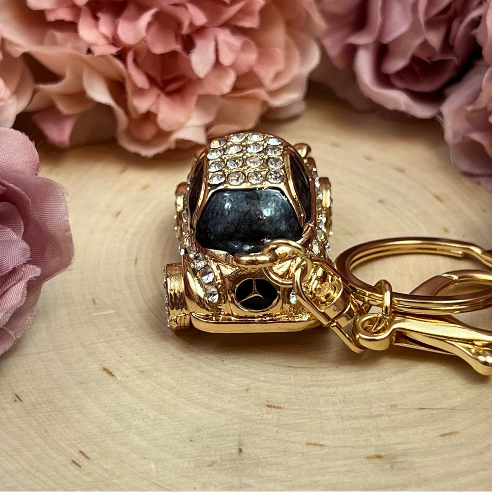 Retro Black and Gold Crystal Coupe Car Keychain Charm - Picture 8 of 16